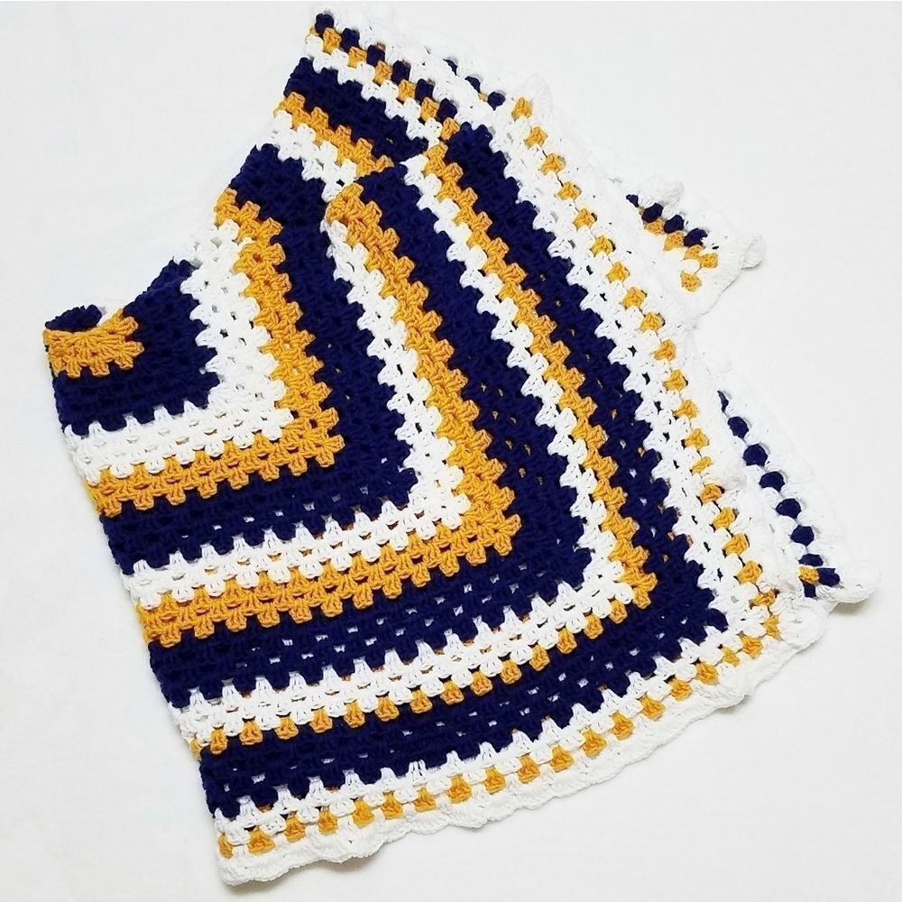 VINTAGE 80s Granny Square Throw Afghan Blanket